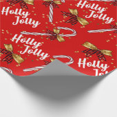 Candy Cane Holly Jolly Modern Festive Kerstmis Cadeaupapier (Hoek)