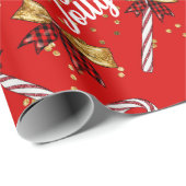 Candy Cane Holly Jolly Modern Festive Kerstmis Cadeaupapier (Rol Hoek)