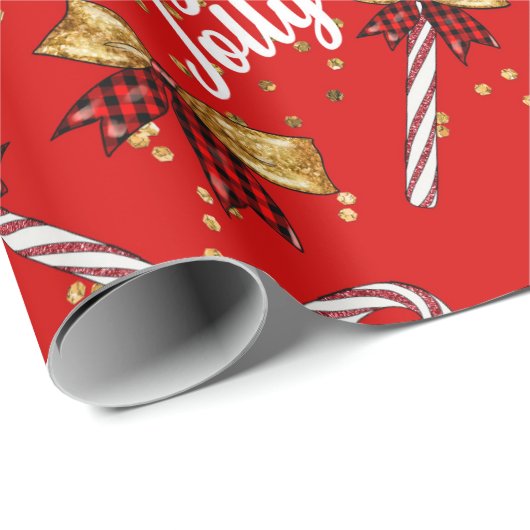 Candy Cane Holly Jolly Modern Festive Kerstmis Cadeaupapier (Rol Hoek)