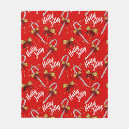 Candy Cane Holly Jolly Modern Festive Kerstmis Fleece Deken