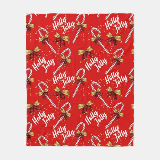 Candy Cane Holly Jolly Modern Festive Kerstmis Fleece Deken (Voorkant)