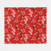Candy Cane Holly Jolly Modern Festive Kerstmis Fleece Deken (Voorkant (Horizontaal))