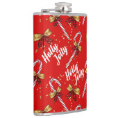 Candy Cane Holly Jolly Modern Festive Kerstmis Heupfles (Rechts)