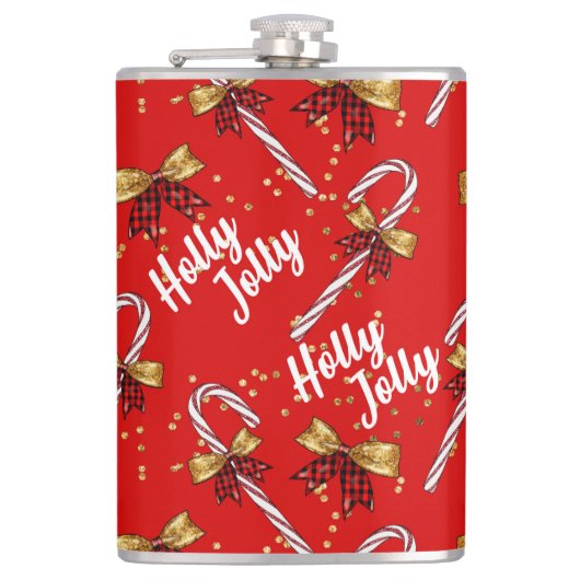 Candy Cane Holly Jolly Modern Festive Kerstmis Heupfles (Voorkant)