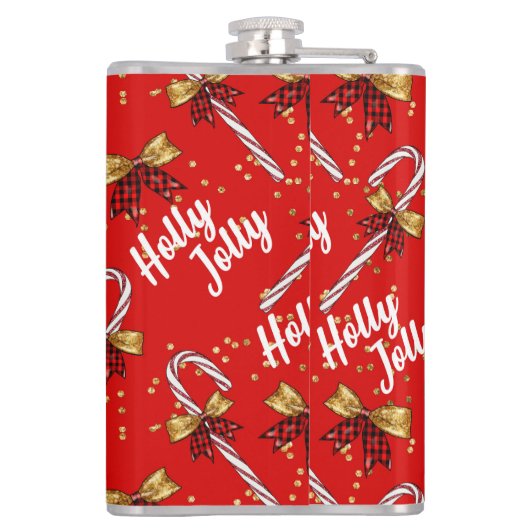 Candy Cane Holly Jolly Modern Festive Kerstmis Heupfles (Achterkant)