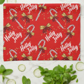 Candy Cane Holly Jolly Modern Festive Kerstmis Theedoek (Gevouwen)