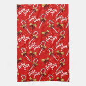 Candy Cane Holly Jolly Modern Festive Kerstmis Theedoek (Verticaal)