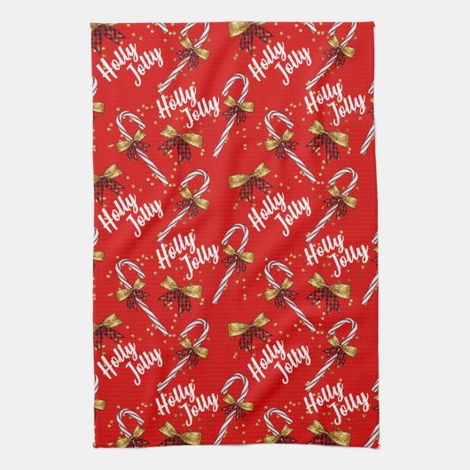 Candy Cane Holly Jolly Modern Festive Kerstmis Theedoek