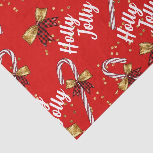 Candy Cane Holly Jolly Modern Festive Kerstmis Tissuepapier (Detail)