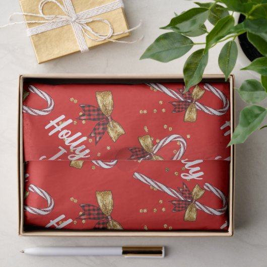 Candy Cane Holly Jolly Modern Festive Kerstmis Tissuepapier (Geschenk)