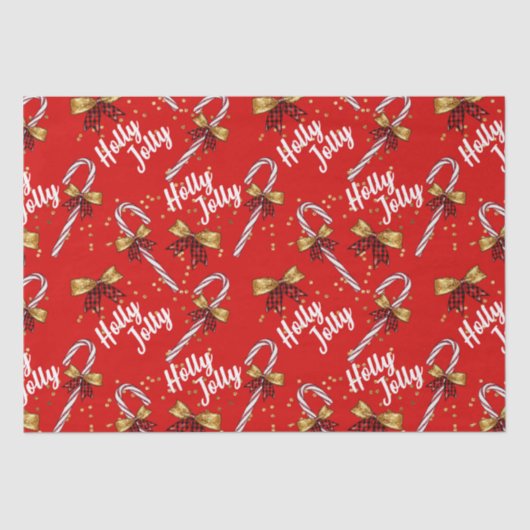 Candy Cane Holly Jolly Modern Festive Kerstmis Tissuepapier (Voorkant)