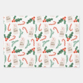 Candy Cane Holly Pattern Cute Holiday Kerstmis Inpakpapier Vel (Voorkant)