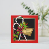 Candy Cane Holly Red Christmas Party Kaart (Staand voorkant)