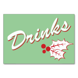 Candy Cane Holly | Retro Drinken Tabel Kaart 3 x 5