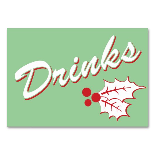 Candy Cane Holly | Retro Drinken Tabel Kaart 3 x 5 (Voorkant)