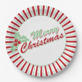 Candy Cane Holly | Retro Kerstpapier Borden Papieren Bordje