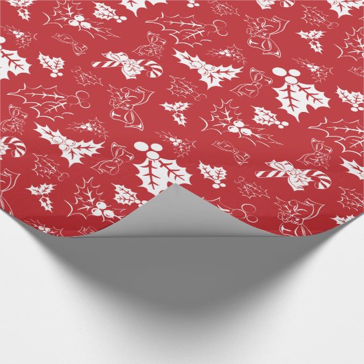 Candy Cane Holly | Rood kerstinpakpapier Cadeaupapier (Hoek)