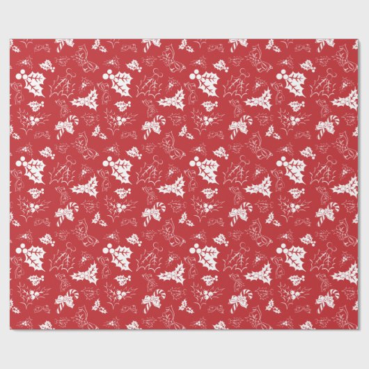 Candy Cane Holly | Rood kerstinpakpapier Cadeaupapier (Vlak)