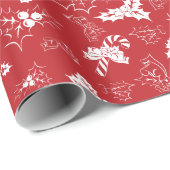Candy Cane Holly | Rood kerstinpakpapier Cadeaupapier (Rol Hoek)