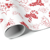 Candy Cane Holly | White Holiday Wrapping Paper Cadeaupapier (Rol Hoek)