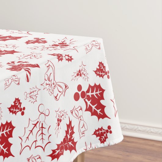 Candy Cane Holly | White Red Christmas Tablecloth Tafelkleed (Voorbeeld)