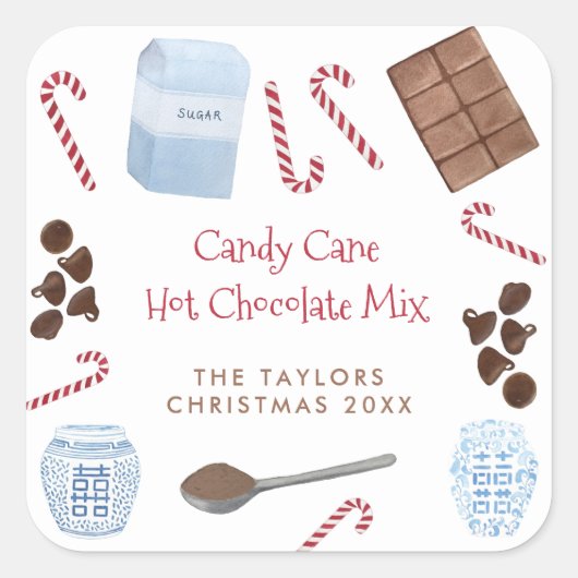 Candy Cane Hot Chocolate Mix Holiday Gift Vierkante Sticker (Voorkant)