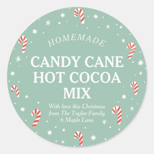 Candy Cane Hot Cocaca Homemade kerstlabel Ronde Sticker (Voorkant)