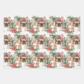 Candy Cane House Gingerbread Man Poinsettia Inpakpapier Vel (Voorkant 3)