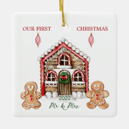 Candy Cane House Gingerbrood Kerstmis Keramisch Ornament