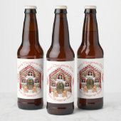 Candy cane huis, peperkoek man, vrouw kerst bier etiket (Flessen)