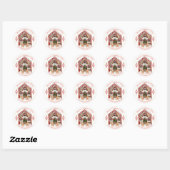Candy cane huis, peperkoek man, vrouw kerst ronde sticker (Vel)