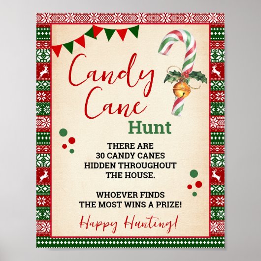 Candy Cane Hunt Game Ugly Sweater Sign Poster (Voorkant)