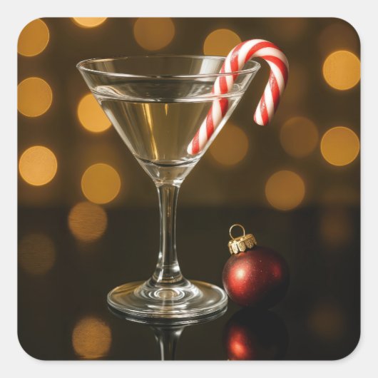 Candy Cane in een Kerst Martini Vierkante Sticker (Voorkant)