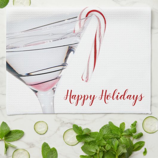 Candy Cane in Martini Glas  Theedoek (Gevouwen)
