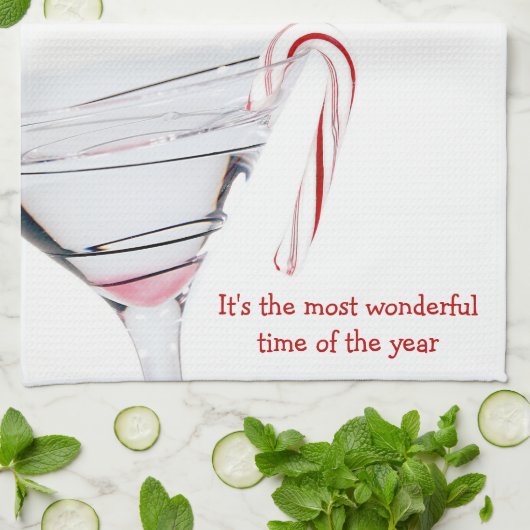 Candy Cane in Martini Glas Theedoek (Gevouwen)