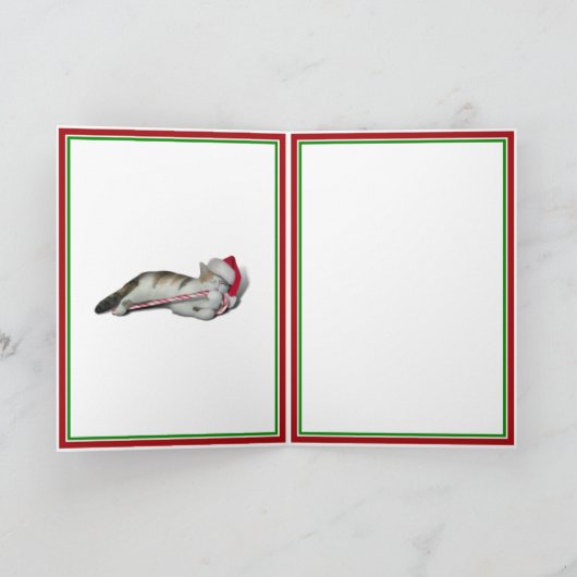 Candy Cane Kat Christmas Feestdagen Kaart (Binnen)
