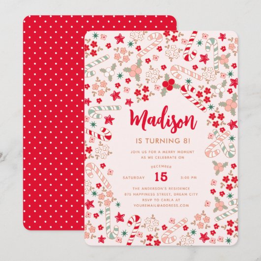 Candy Cane Kerst Feestdagen Verjaardagsfeest Kaart (Voorkant / Achterkant)