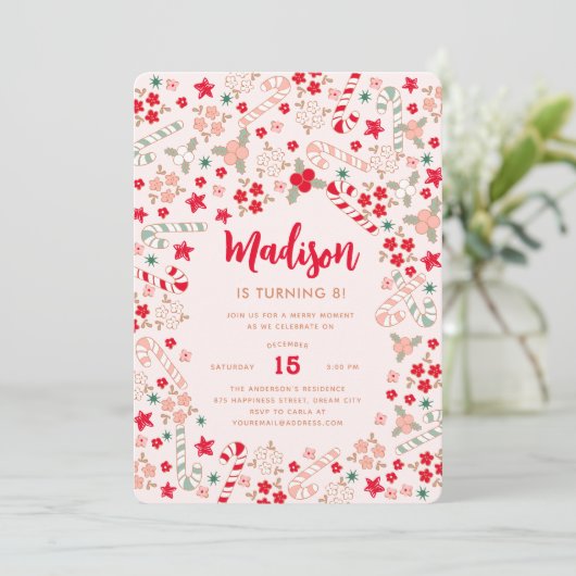 Candy Cane Kerst Feestdagen Verjaardagsfeest Kaart (Staand voorkant)