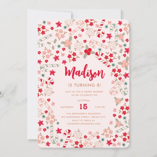 Candy Cane Kerst Feestdagen Verjaardagsfeest Kaart (Voorkant)