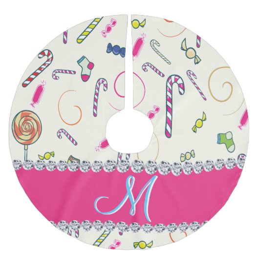 Candy Cane Kerst geborsteld polyester boom rok Kerstboom Rok (Voorkant)