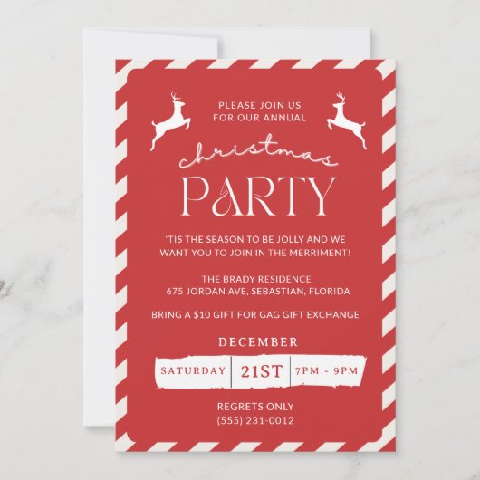 Candy Cane Kerst Vakantie Party uitnodiging (Voorkant)