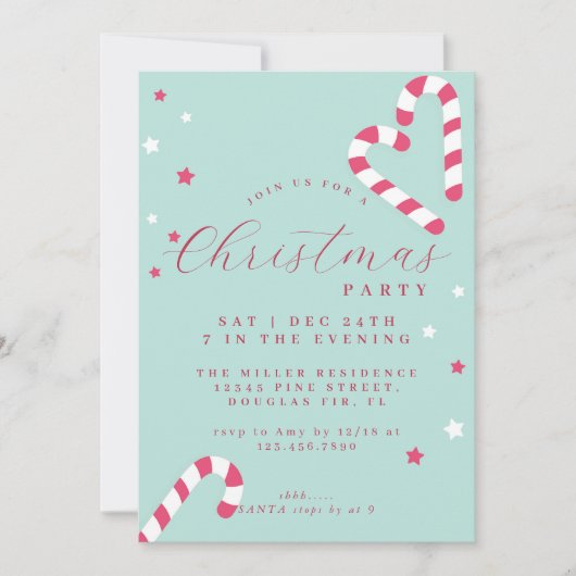 Candy Cane Kerstfeest Uitnodiging pastel groen (Voorkant)