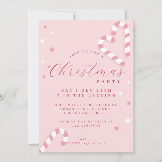 Candy Cane Kerstfeest Uitnodiging Roze (Voorkant)
