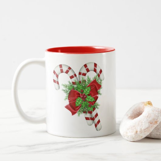 Candy Cane Kerstmis Mok met tweetone koffie (Met donut)