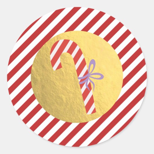 Candy Cane Kerstvakantie Rode Strepen Gouden folie Ronde Sticker (Voorkant)