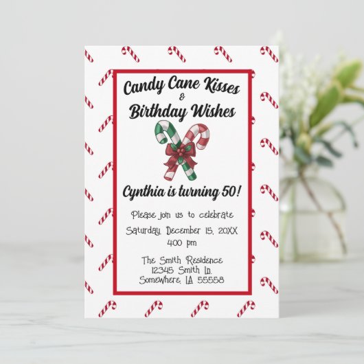 Candy Cane Kisses en 50th Birthday Wishes Kaart (Staand voorkant)