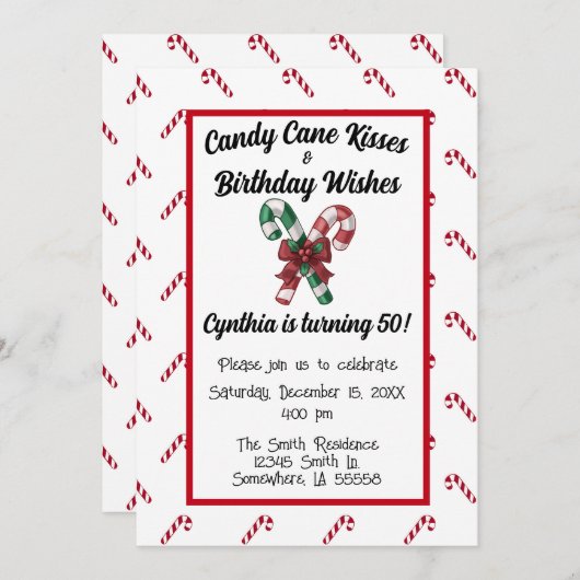 Candy Cane Kisses en 50th Birthday Wishes Kaart (Voorkant / Achterkant)