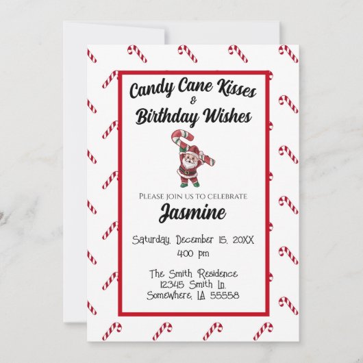 Candy Cane Kisses en Birthday Wishes Kaart (Voorkant)