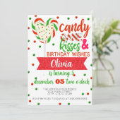 Candy Cane Kisses Verjaardagswensen Feest Kaart (Staand voorkant)
