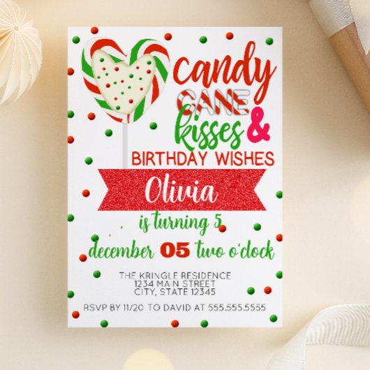Candy Cane Kisses Verjaardagswensen Feest Kaart